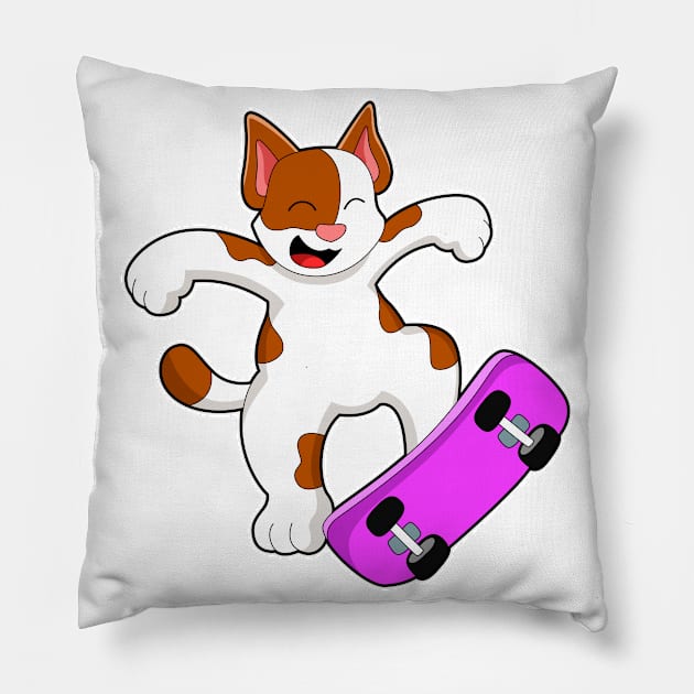 Cat as Skater with Skateboard Pillow by Markus Schnabel