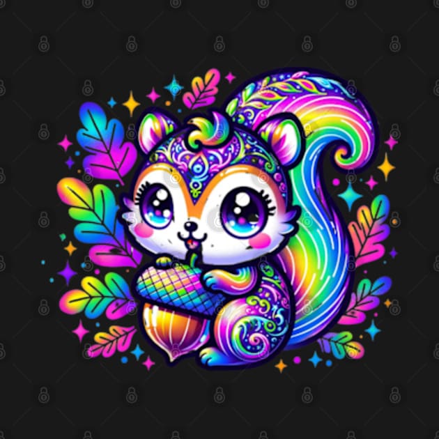 Neon Squirrel with Acorn Kawaii Cute Chibi Anime by Lavender Celeste