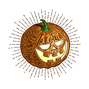 Halloween smiling retro pumpkin with fine detailed lettering T-Shirt