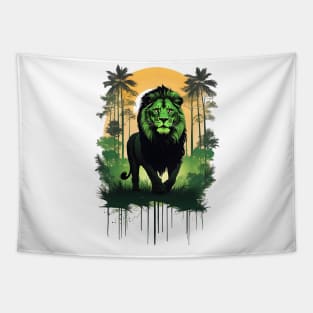 King Of The Jungle Lion Portrait Sunset Design Tapestry