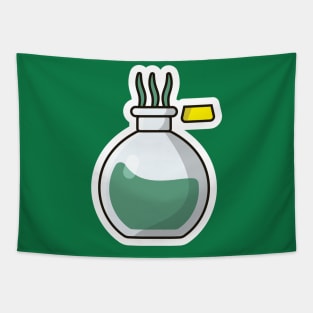 Witch Potion Bottle Sticker vector illustration. Science object icon concept. Halloween potion icon. Halloween drink sticker design. Bottle of Green Poison sticker vector design. Tapestry