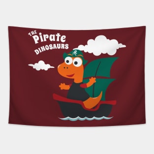 Vector illustration of dinosaur pirate on a ship at the sea Tapestry