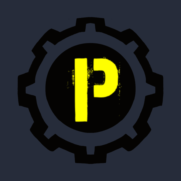 Yellow Letter P in a Black Industrial Cog by MistarCo