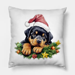 Lazy Rottweiler Dog at Christmas Pillow