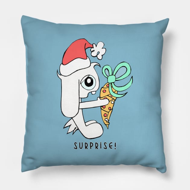 Surprise Christmas Gift from Lop Eared Bunny Pillow by badlydrawnbabe