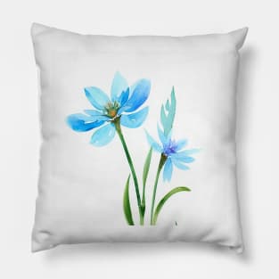Blue Watercolor Flower Pillow