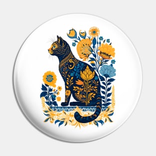 Ukraine Cat Cute Floral Vintage Ukrainian Flag & Vyshyvanka Pin