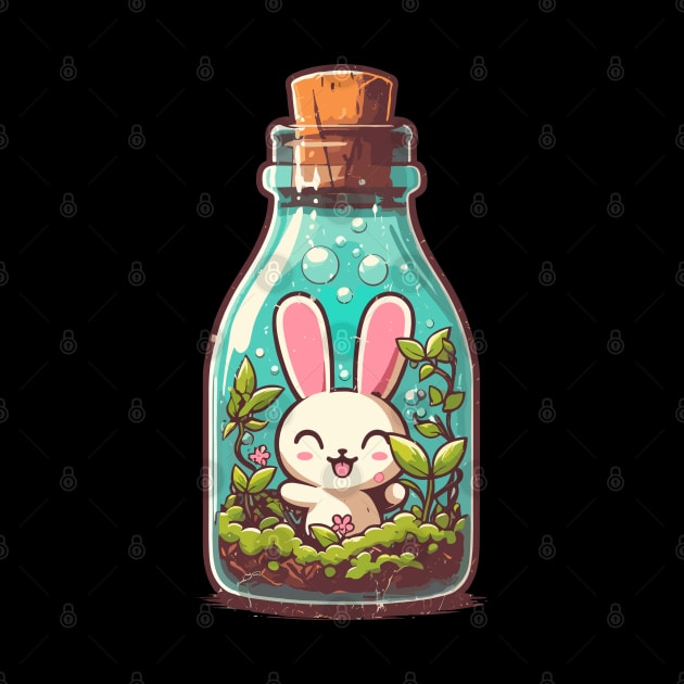 Kawaii bunny in plant bottle by TomFrontierArt