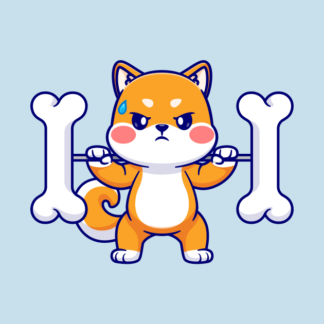 Cute Shiba Inu Lifting Bone Barbell Cartoon by Catalyst Labs