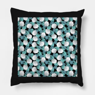 Moonflowers - turquoise on black Pillow