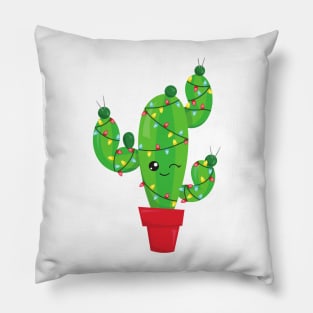 Christmas Cactus, Christmas Lights, Cute Cactus Pillow