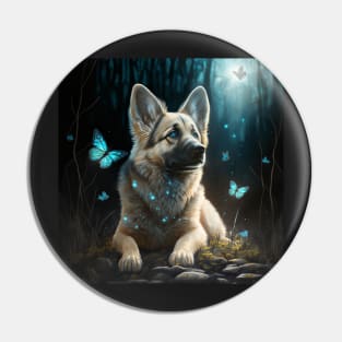 Wolfdog And Butterflies Pin