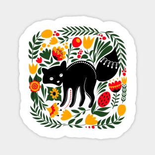 Folk Art Fox with Bright Flowers and Leaves Magnet