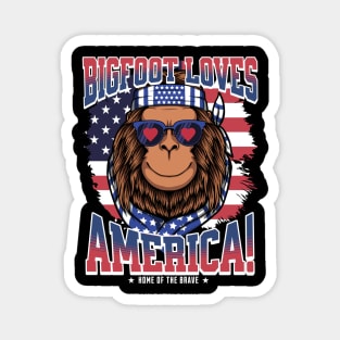 Patriotic Bigfoot Loves America! 4th of July Magnet