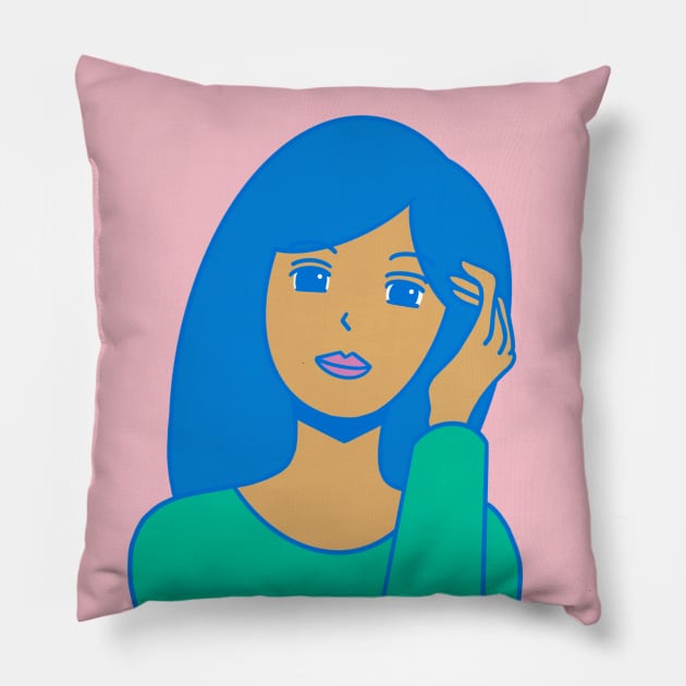Blue haired girl Pillow by EV Visuals