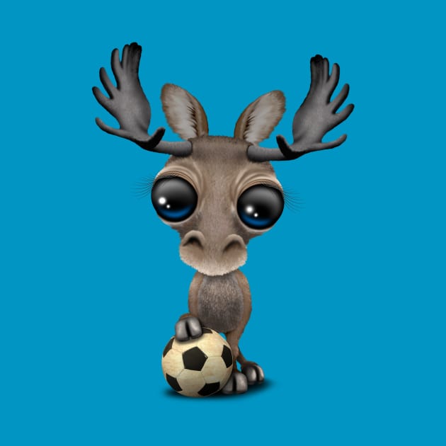 Cute Baby Moose With Football Soccer Ball by jeffbartels