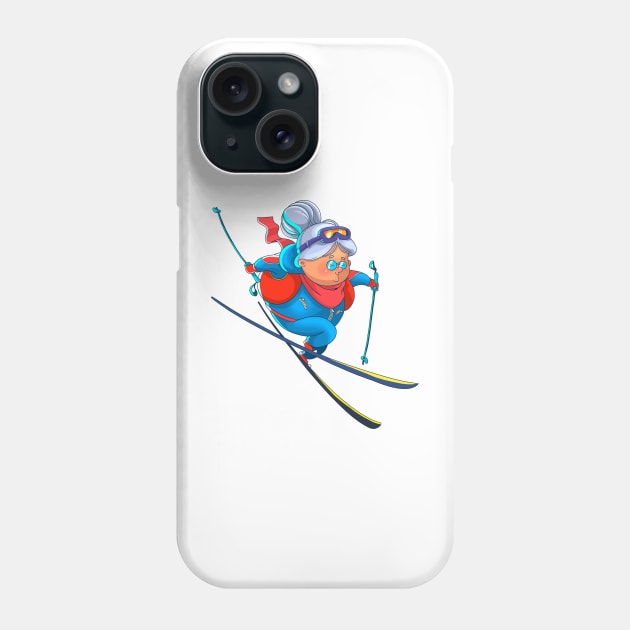 Old lady skier Phone Case by PontPilat