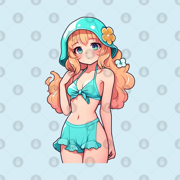 Cute anime girl in bikini by InkPulse