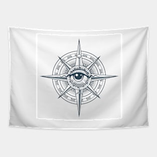 Wind Rose Compass with All Seeing Eye Inside Tapestry