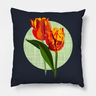 Red parrot tulips on linen texture Pillow