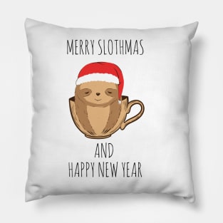 MERRY SLOTHMAS AND HAPPY NEW YEAR FUNNY SLOTH CHRISTMAS Pillow