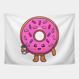 Cute Donut Holding Coffee Tapestry