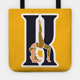 Sports yoga women in letter K Sticker design vector illustration. Alphabet letter icon concept. Sports young women doing yoga exercises with letter K sticker design logo icons. Tote