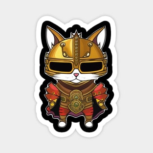 Whimsical Illustration of a Cat Knight in Colorful Armor Magnet