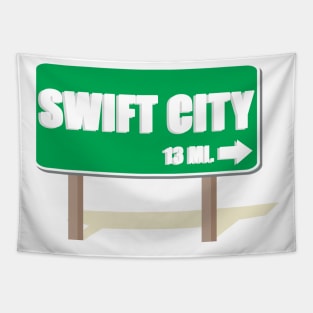 Swift City 13 Mi Road Sign Shadow Text Tapestry