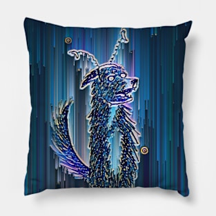 Illustrated Dog in Blue Pixel Sort Pillow