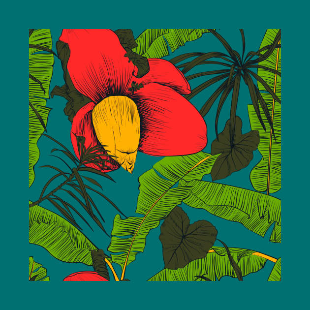 Seamless tropical pattern with banana palms by Olga Berlet