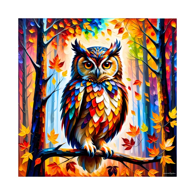 Owl in forest illustrated artwork by HANART