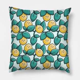 Kawaii Cute Lemon and Leaves Pattern Pillow