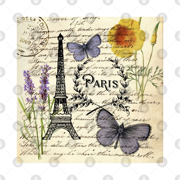 Shabby chic botanical butterfly french provincial scripts paris eiffel tower by Tina
