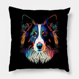 Border Collie Watercolor Painting Portrait Art Pillow