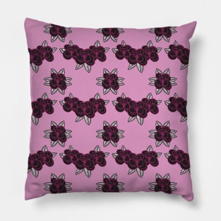 Tattoo Style Roses Pattern Fuschia Red and Pink Pillow