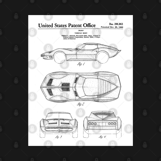 Corvette Patent - Vintage Corvette Art - Black And White by patentpress