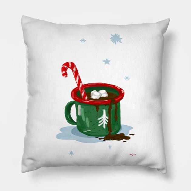 Festive Hot Cocoa Pillow by oanaxvoicu