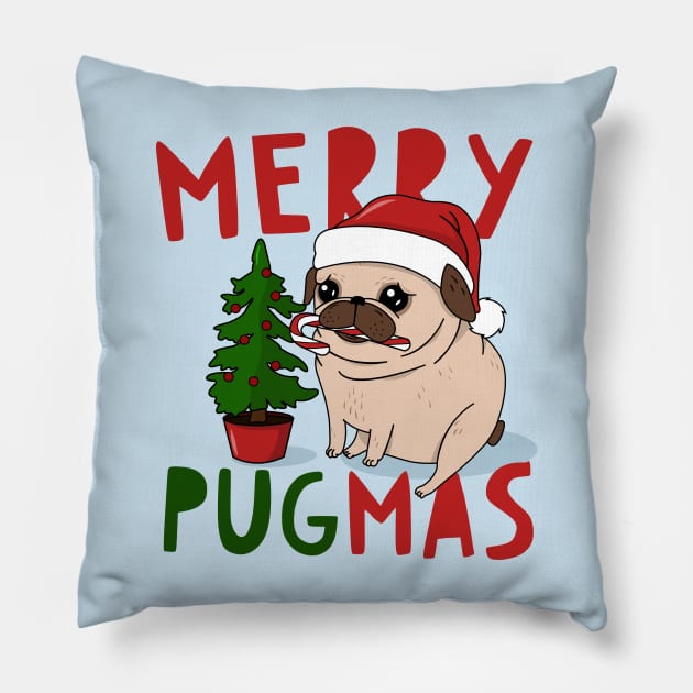 Merry Pugmas // Adorable Christmas Pug with Tree Pillow by SLAG_Creative