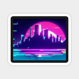 Cyan synthwave city 2 Magnet