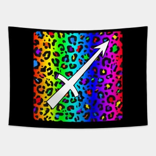 Sagittarius Zodiac Horoscope Rainbow Leopard Print Square Monogram Tapestry