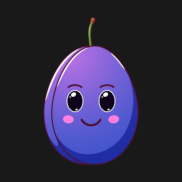 Cute Kawaii Plum, Cartoon Ripe Fruit by DmitryMayer