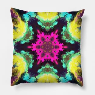 Psychedelic Hippie Flower Purple Yellow and Teal Pillow