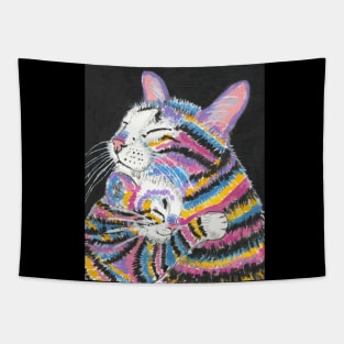 Mother and baby cat kitten abstract colorful Tapestry