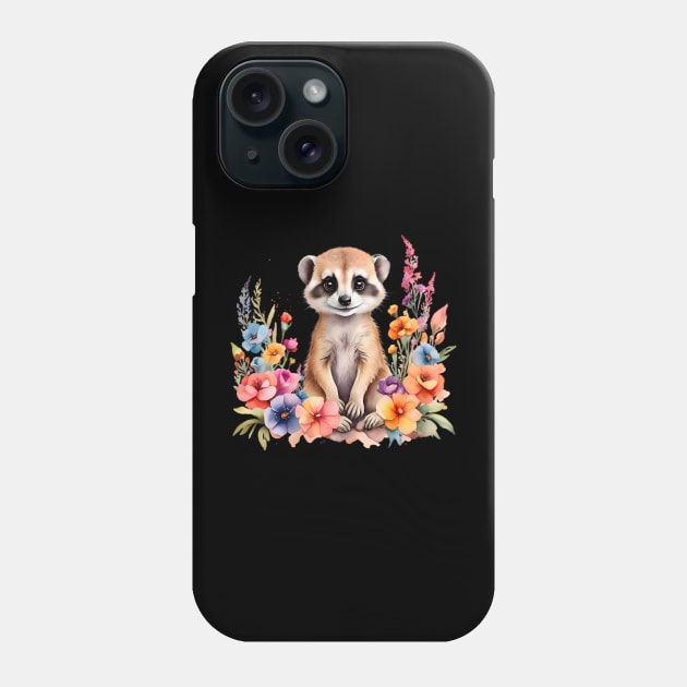 A meerkat decorated with beautiful watercolor flowers Phone Case by CreativeSparkzz