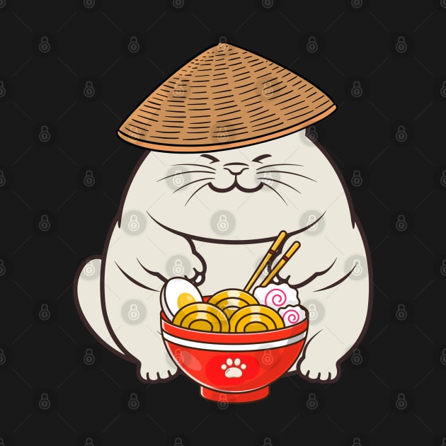 Funny fat cat is eating noodles by Pet Station