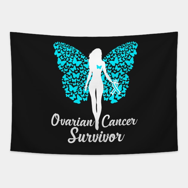 Ovarian Cancer Survivor Warrior Awareness Teal Ribbon Tapestry by ShariLambert