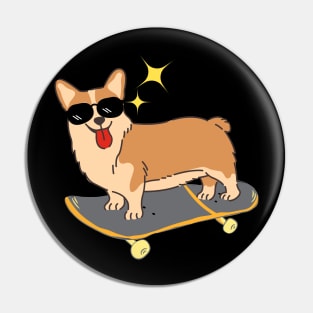 Cool Corgi Dog Riding Skateboard Skateboarding Birthday Pin