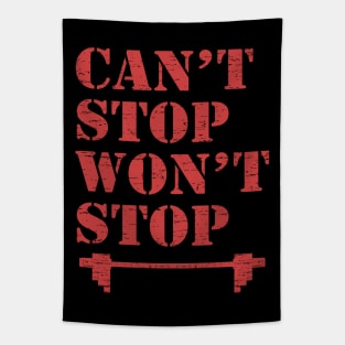 Can't Stop Won't Stop, Bodybuilding, Motivational, Inspirational, Typography, Aesthetic Text, Minimalistic Tapestry