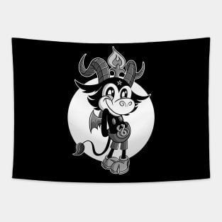 Blackcraft Kawaii fun Baphomet Retro Cartoon. Cute as Hell! Tapestry